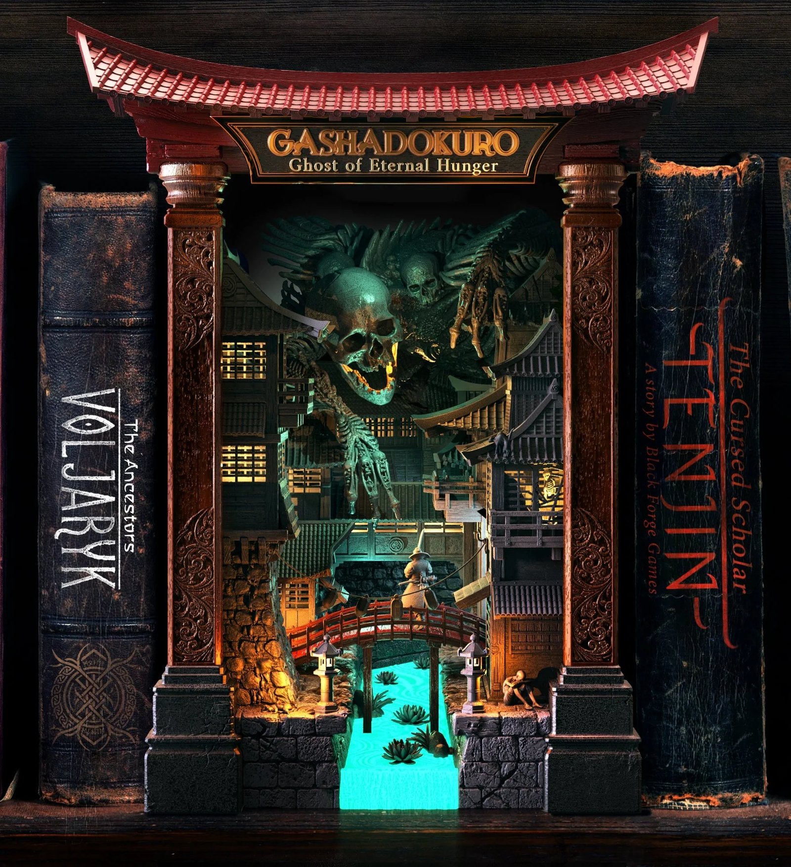 Gashadokuro - Ghost of Eternal Hunger - Book Nook Diorama — Painted