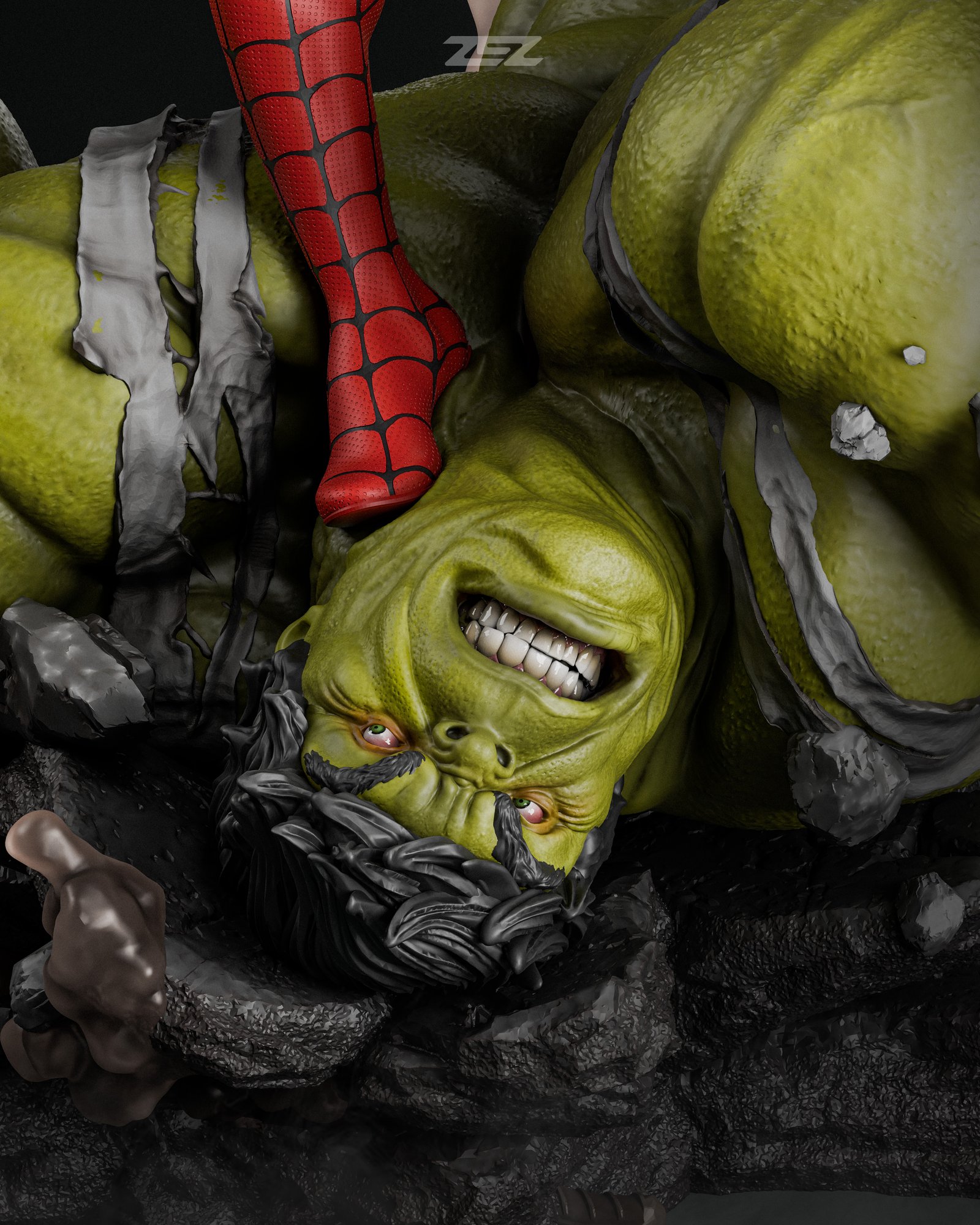 Spiderman vs Hulk — Painted