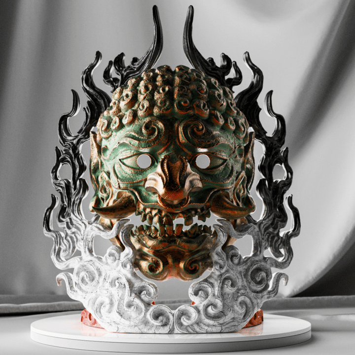 Visage of Mt. Osore - Akudokuou Life-Sized Mask & Stand + Mini Mask — painted resin statue — by Black Forge Games
