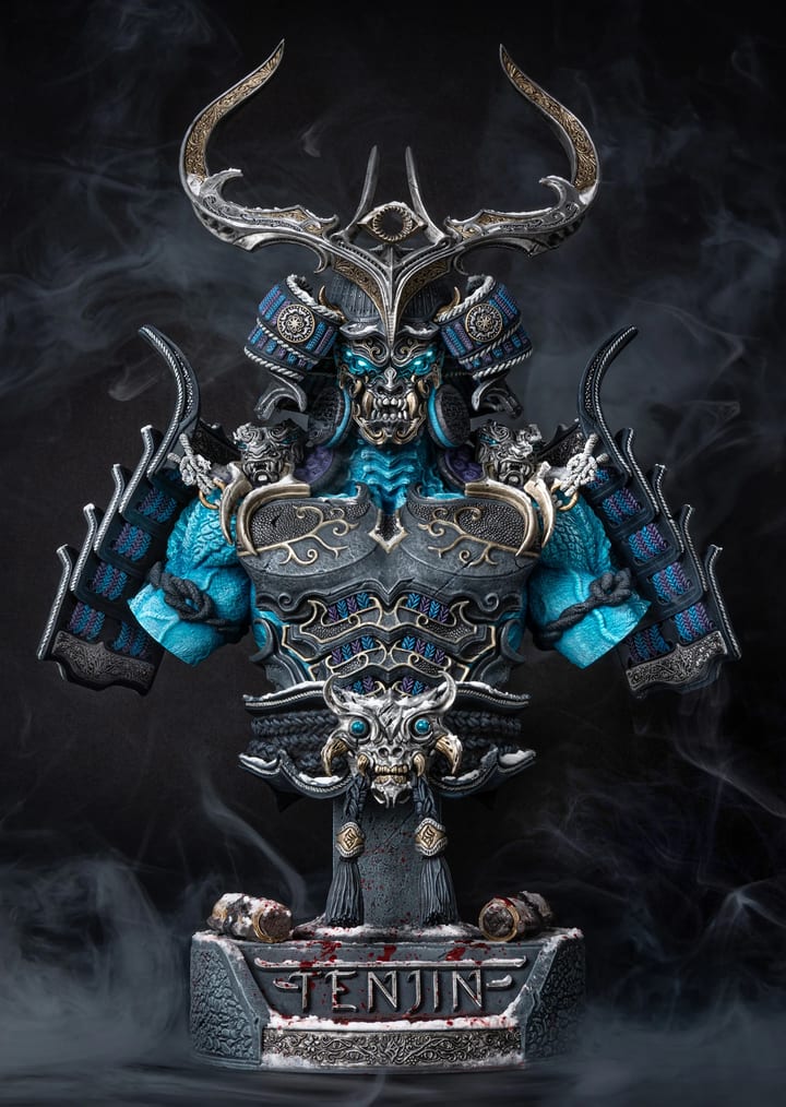Display Stand for Tenjin's Mask — painted resin bust — by Black Forge Games