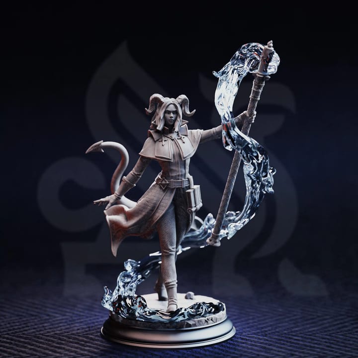 Tiefling Priestess - Aria the Faithful — unpainted resin statue — by DM Stash
