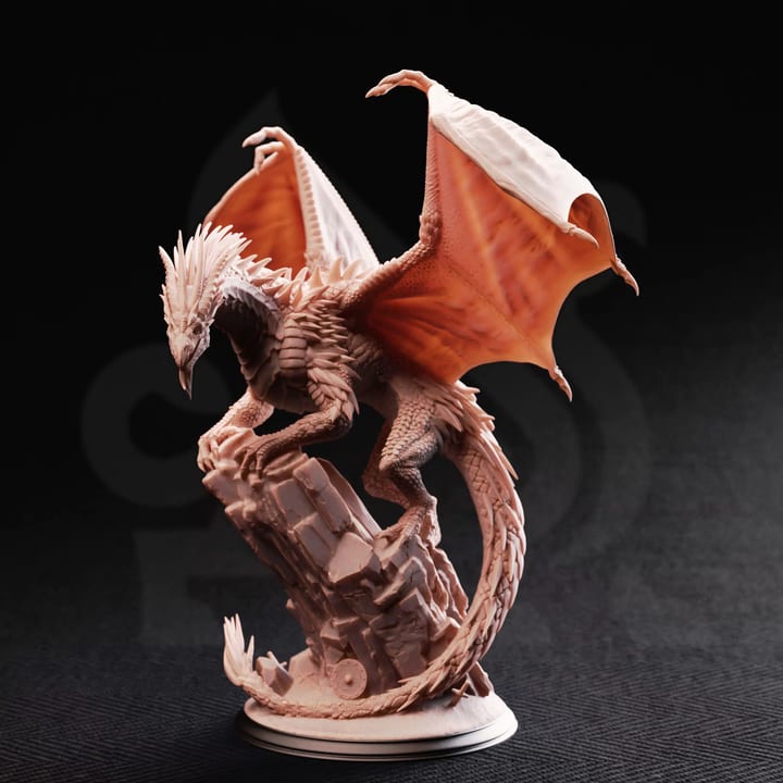 Adult Silver Dragon - Gintharax — unpainted resin statue — by DM Stash