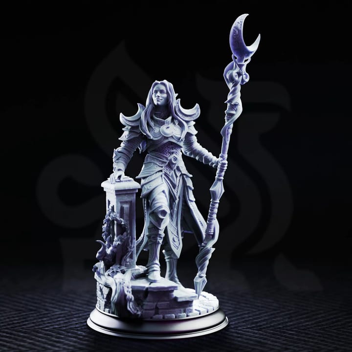 Drow Arch Warden of the Moon - Kadna Glydrin — unpainted resin statue — by DM Stash