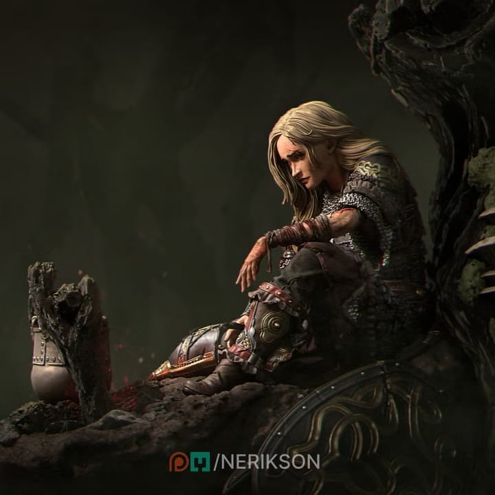 A moment of Rest — painted resin statue — by Nerikson